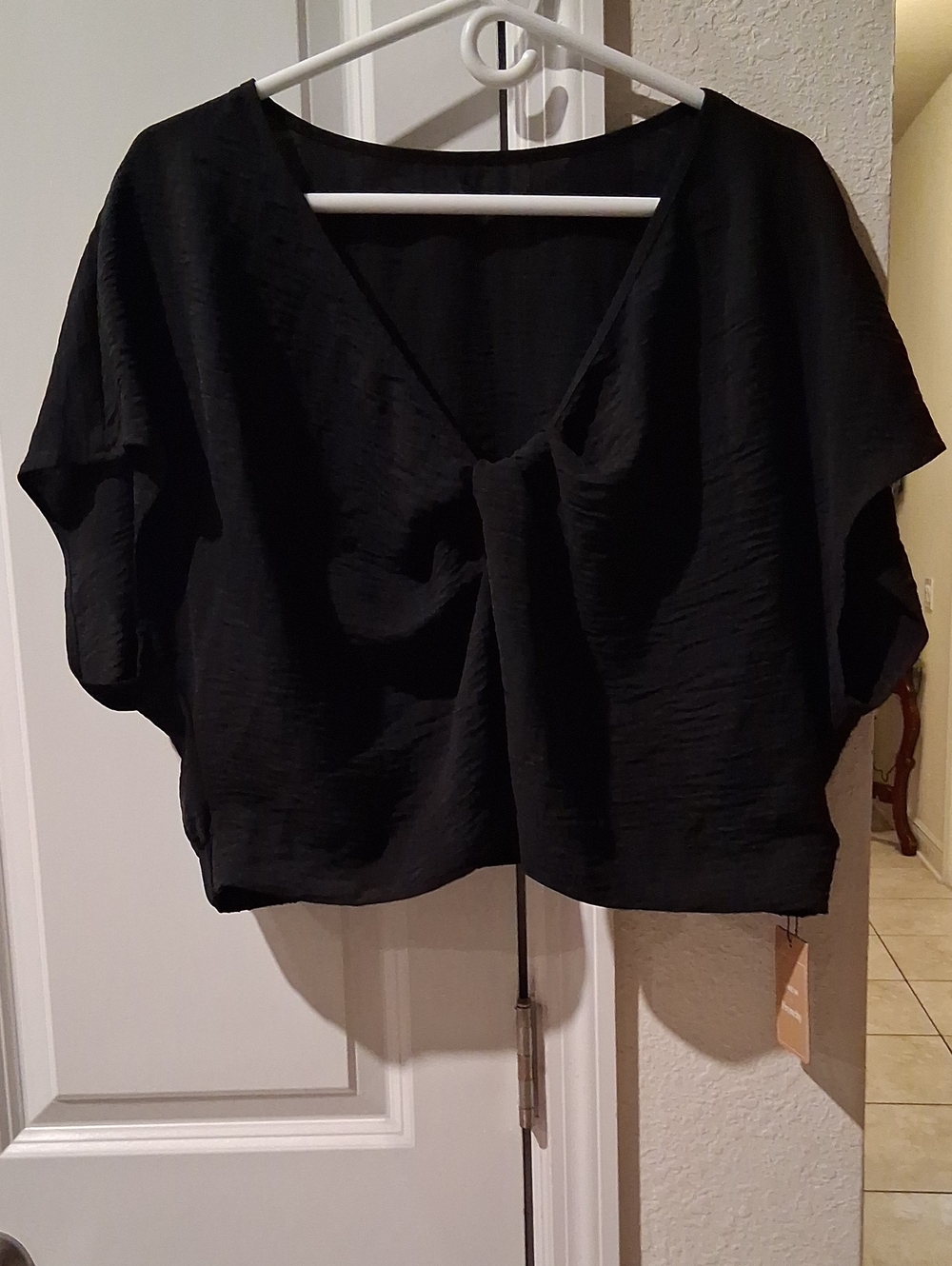 SHEIN Black Twist-Front V-Neck Women's Blouse